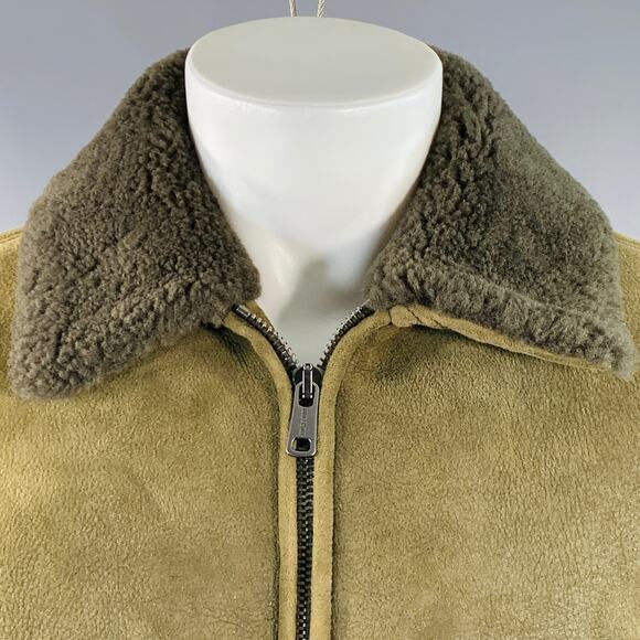 TODD SNYDER Size M Olive Green Lambskin Shearling Bomber Jacket - Picture 2 of 10